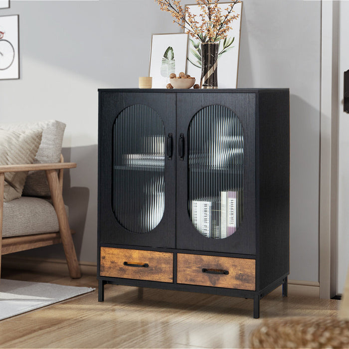 Industrial Buffet Cabinet with Tempered Glass Doors
