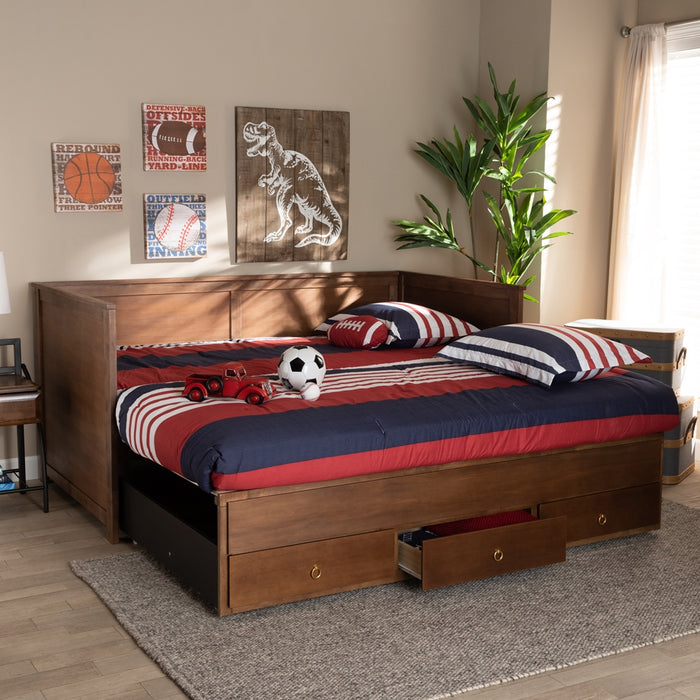 Baxton Studio Thomas Classic and Traditional Walnut Brown Finished Wood Expandable Twin Size to King Size Daybed with Storage Drawers