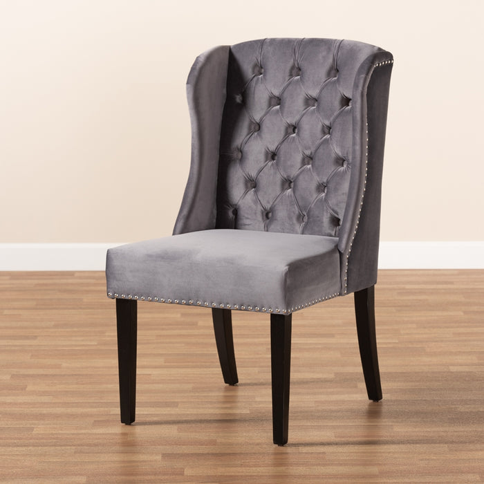 Lamont Upholstered Wingback Dining Chair Grey Velvet