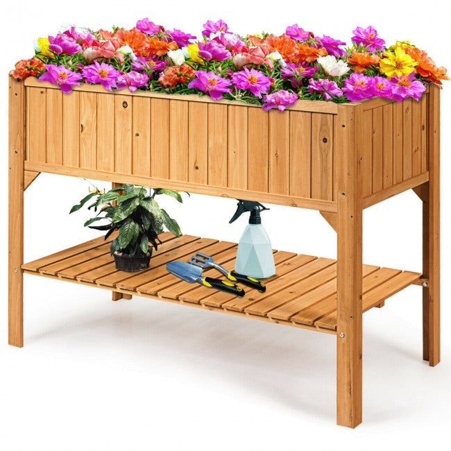 Wooden Elevated Planter Box Shelf