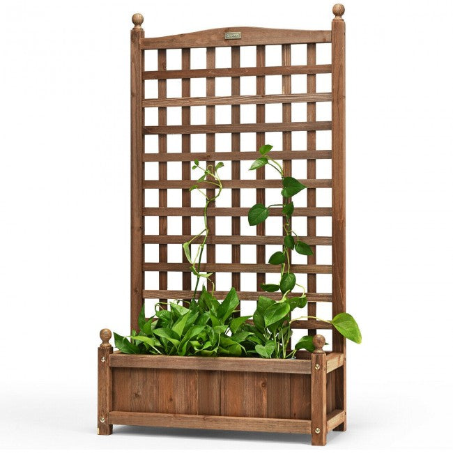 Wood Planter Box with Trellis for Garden