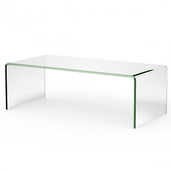 42 x 19.7 Inch Clear Tempered Glass Coffee Table with Rounded Edges/ Clear