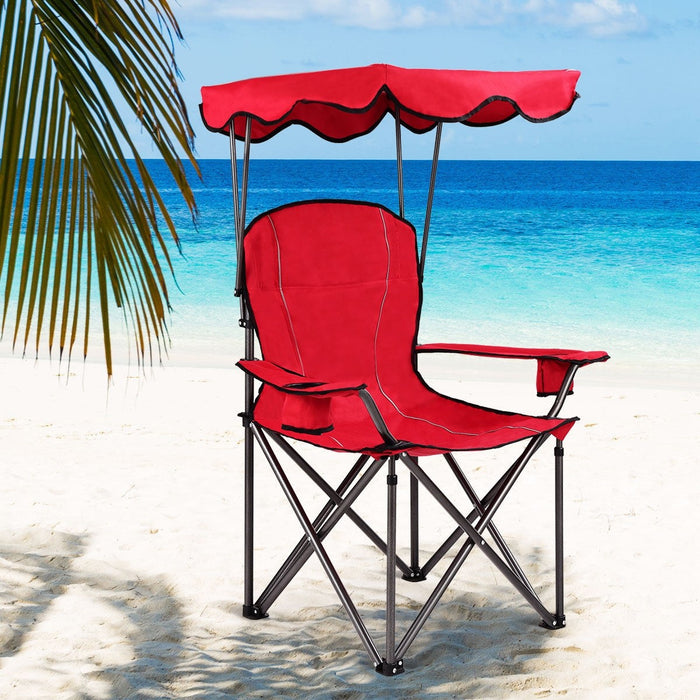 Portable Folding Beach Canopy Chair with Cup Holders/ Red - Cool Stuff & Accessories