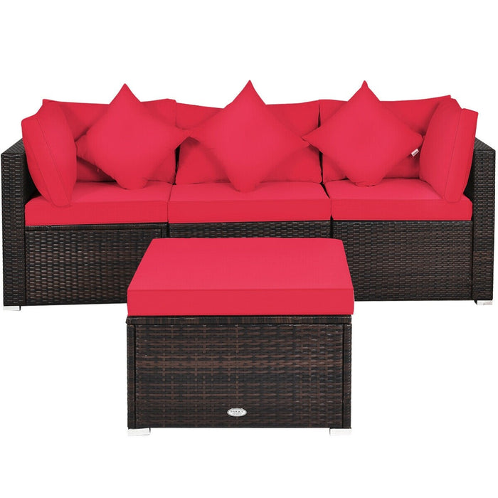 4 Pcs Ottoman Garden Deck Patio Rattan Wicker Furniture Set Cushioned Sofa - Cool Stuff & Accessories