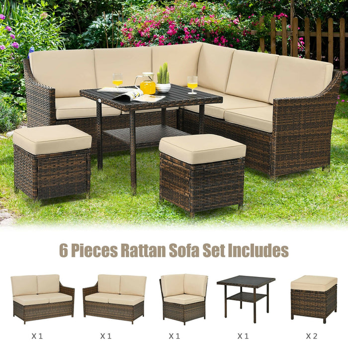 6 Pcs Patio Rattan Dining Sofa Funiture Set - Cool Stuff & Accessories