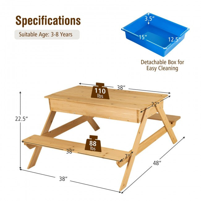 3 in 1 Kids Picnic Table Outdoor/ Brown