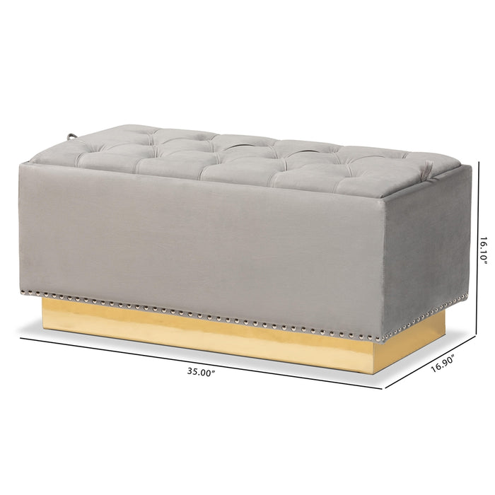 Powell Upholstered Leather Storage Ottoman/ Grey