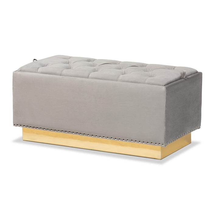 Powell Upholstered Leather Storage Ottoman/ Grey