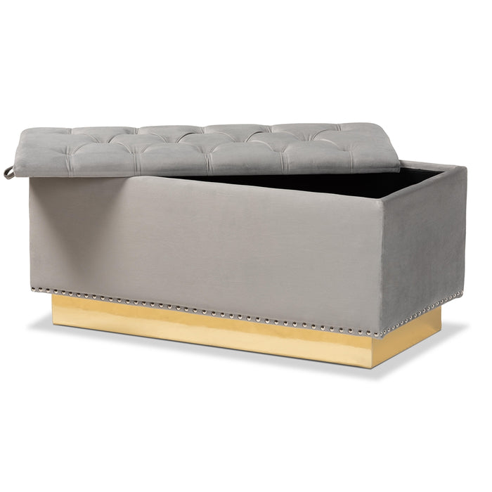 Powell Upholstered Leather Storage Ottoman/ Grey