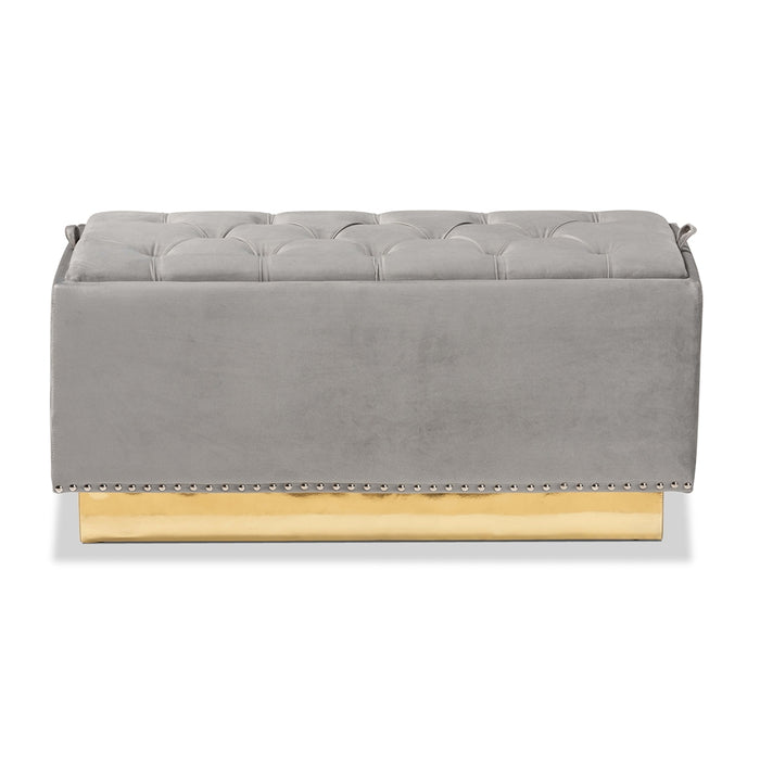 Powell Upholstered Leather Storage Ottoman/ Grey