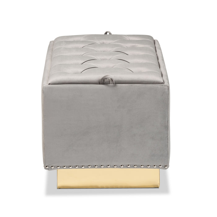 Powell Upholstered Leather Storage Ottoman/ Grey