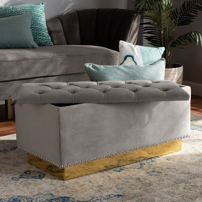 Powell Upholstered Leather Storage Ottoman/ Grey