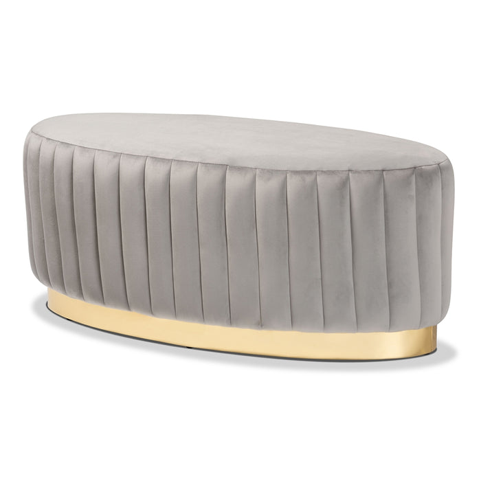 Kirana Oval Upholstered Ottoman Grey Velvet