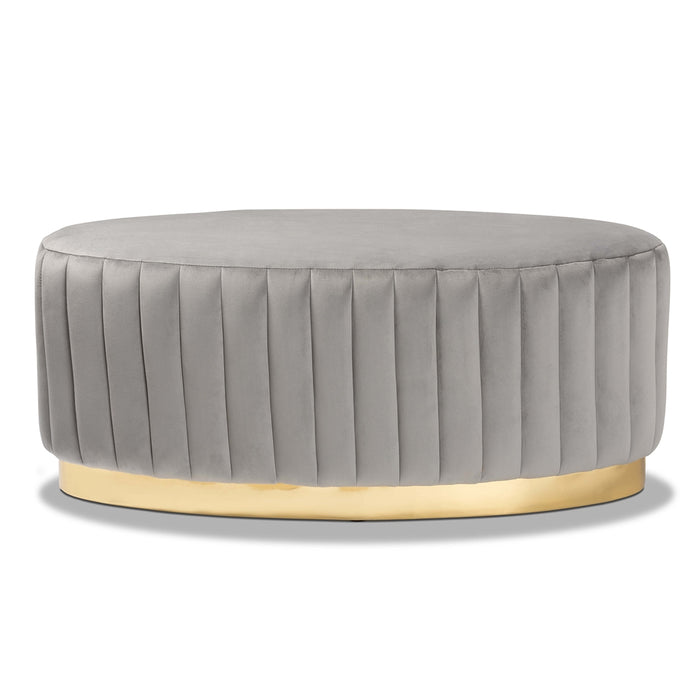 Kirana Oval Upholstered Ottoman Grey Velvet