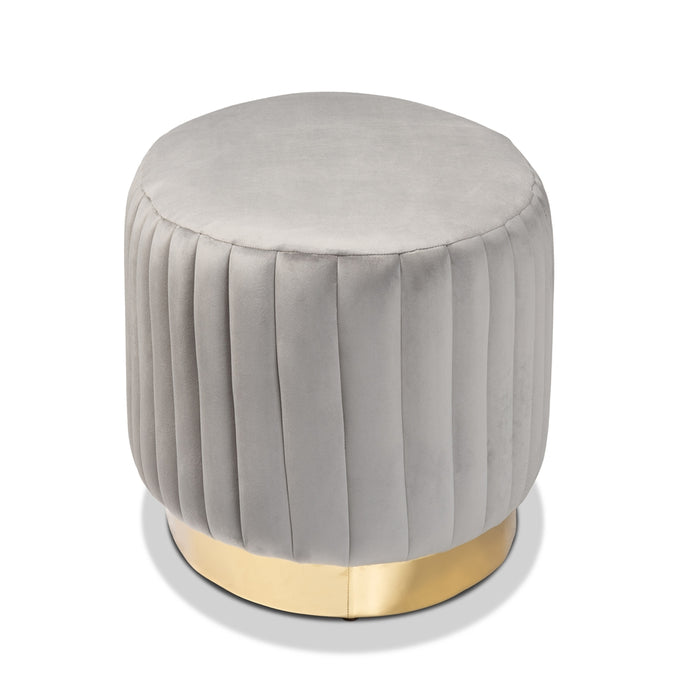 Kirana Oval Upholstered Ottoman Grey Velvet