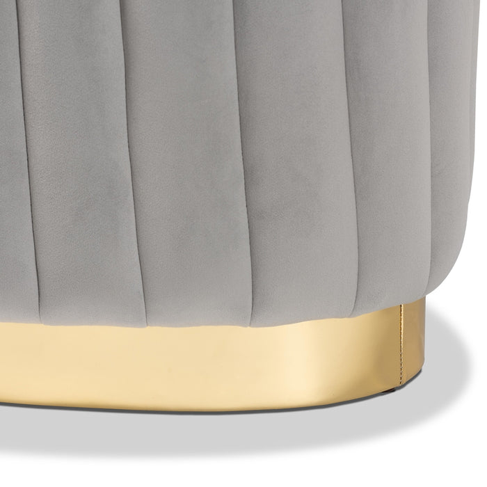 Kirana Oval Upholstered Ottoman Grey Velvet