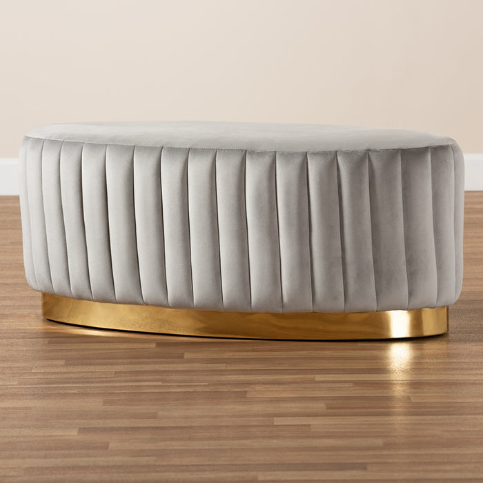 Kirana Oval Upholstered Ottoman Grey Velvet