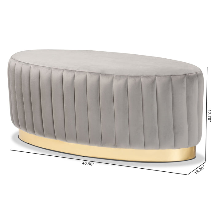 Kirana Oval Upholstered Ottoman Grey