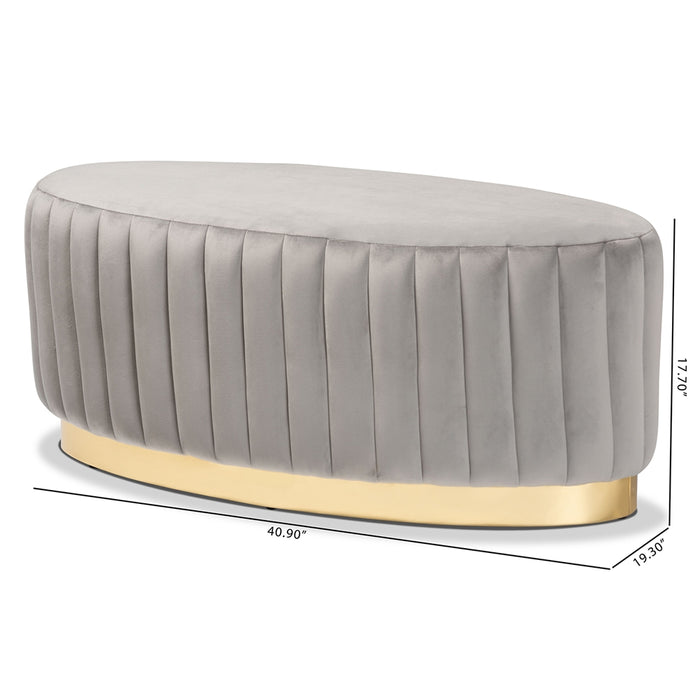 Kirana Oval Upholstered Ottoman Grey Velvet