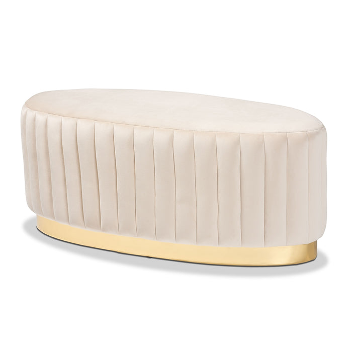Kirana Oval Upholstered Ottoman Beige