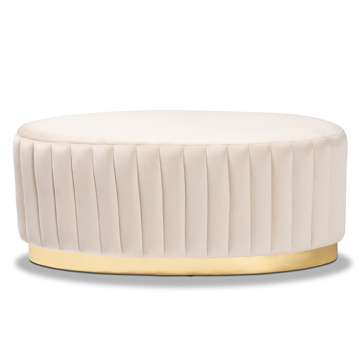 Kirana Oval Upholstered Ottoman Beige