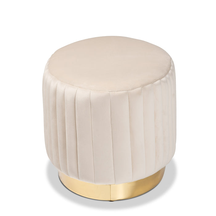 Kirana Oval Upholstered Ottoman Beige