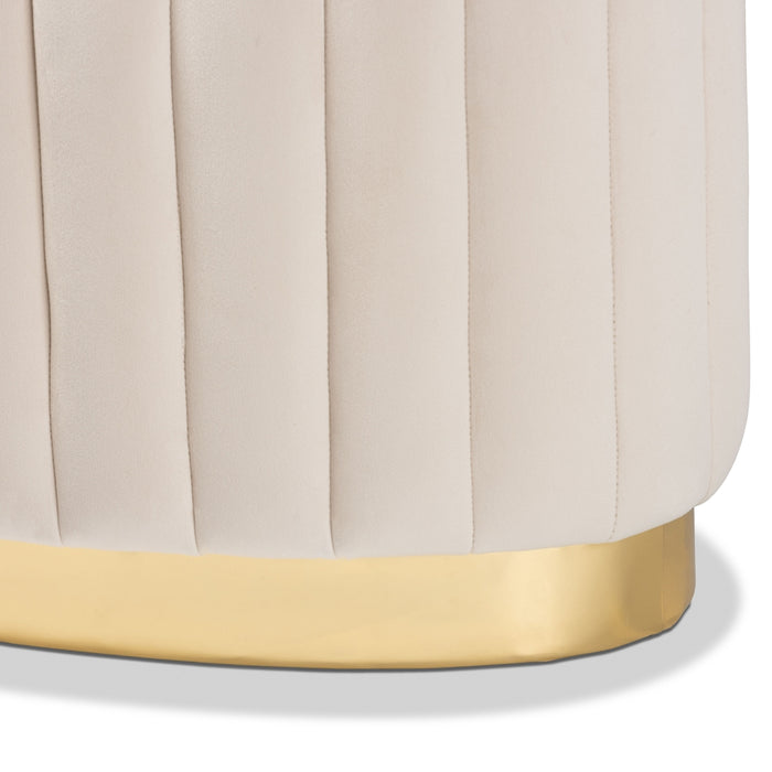 Kirana Oval Upholstered Ottoman Beige