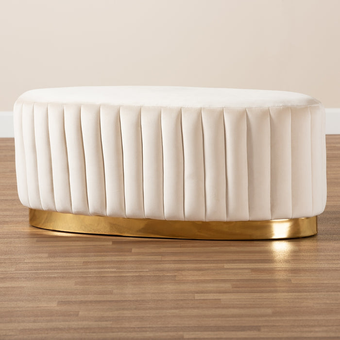Kirana Oval Upholstered Ottoman Beige