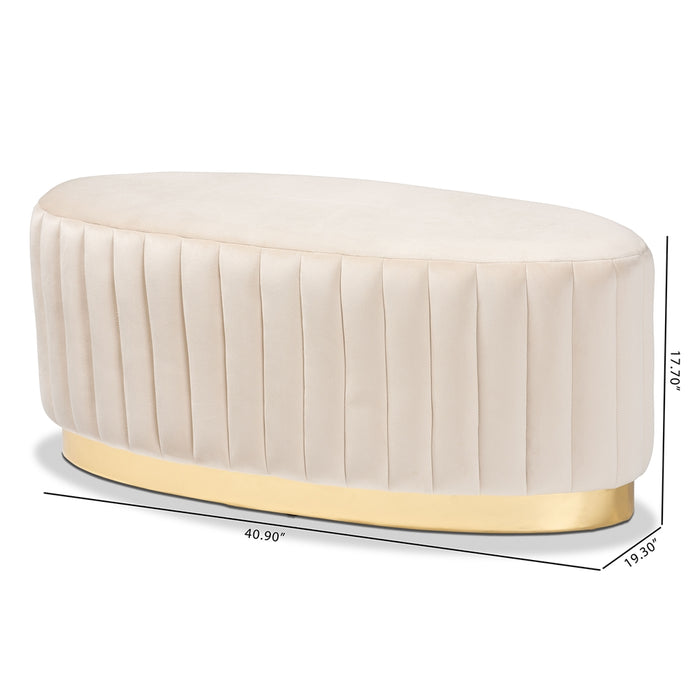 Kirana Oval Upholstered Ottoman Beige