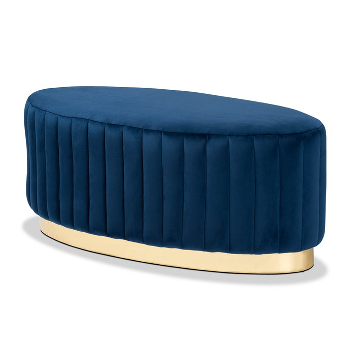 Kirana Oval Upholstered Ottoman Navy Blue