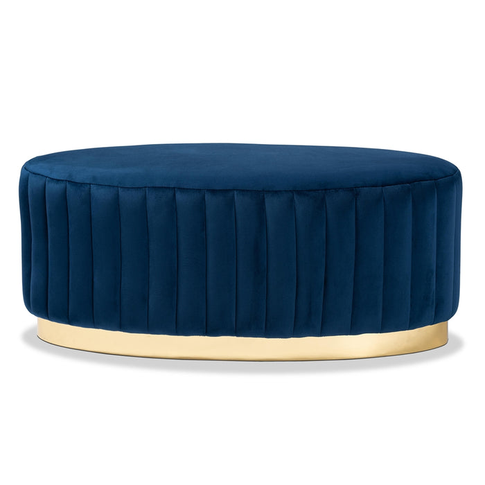 Kirana Oval Upholstered Ottoman Navy Blue