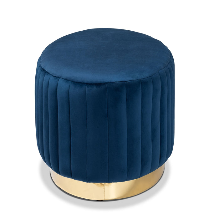 Kirana Oval Upholstered Ottoman Navy Blue