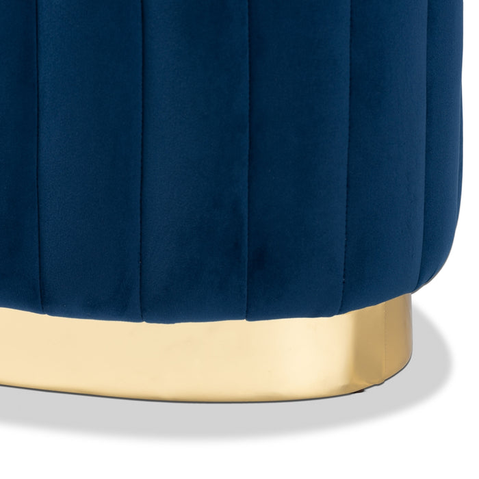 Kirana Oval Upholstered Ottoman Navy Blue