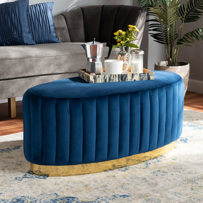 Kirana Oval Upholstered Ottoman Navy Blue