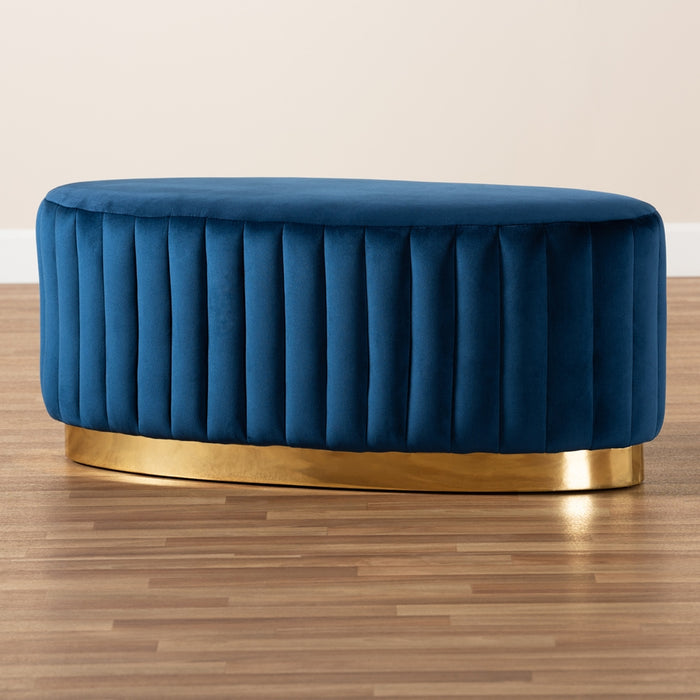 Kirana Oval Upholstered Ottoman Navy Blue