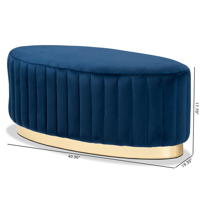 Kirana Oval Upholstered Ottoman Navy Blue