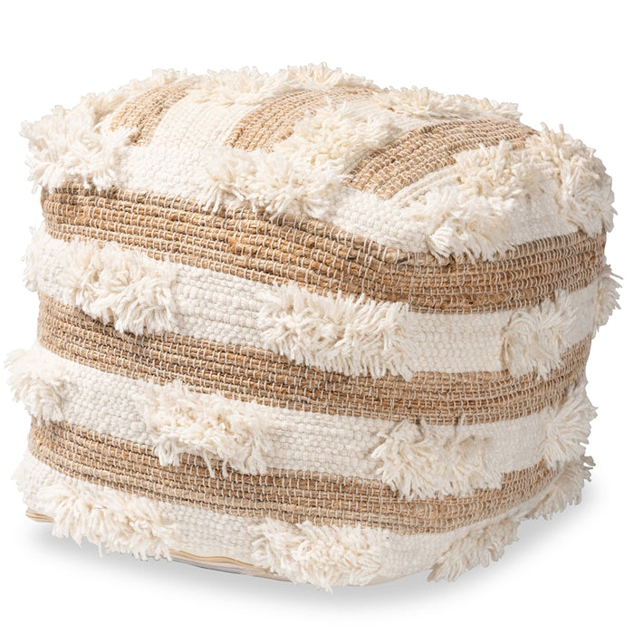 Basque Moroccan Handwoven Pouf Ottoman/Ivory