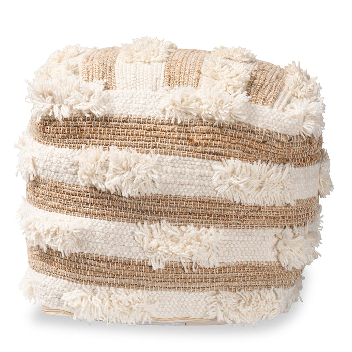 Basque Moroccan Handwoven Pouf Ottoman/Ivory