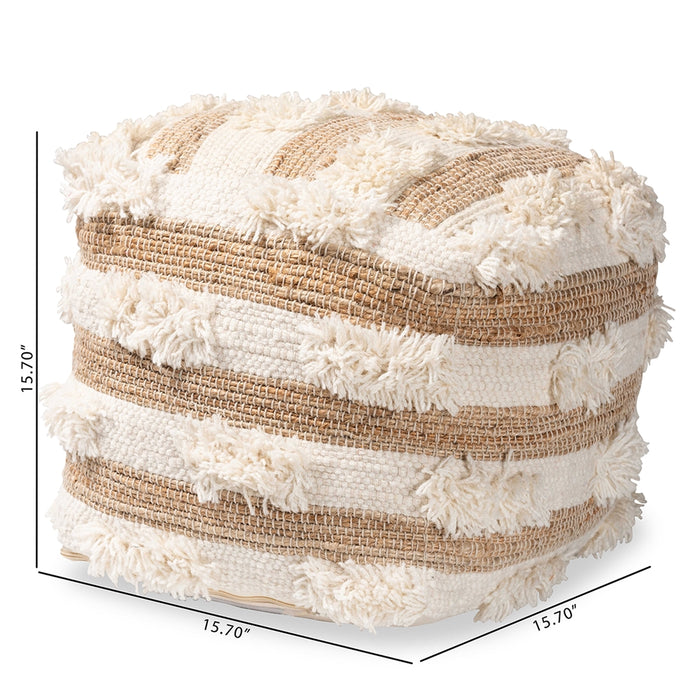 Basque Moroccan Handwoven Pouf Ottoman/Ivory
