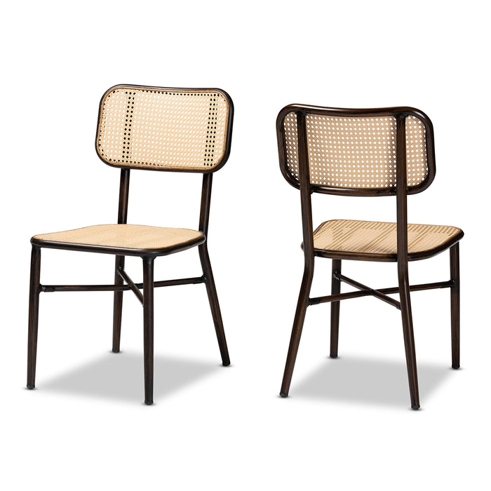 Katina Modern Rattan 2 Piece Outdoor Dining Chair Set/Dark Brown