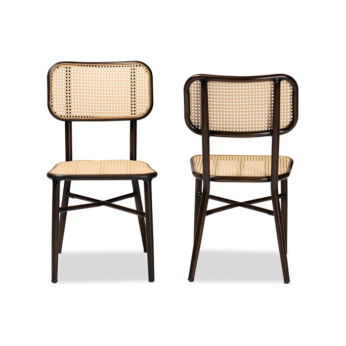 Katina Modern Rattan 2 Piece Outdoor Dining Chair Set/Dark Brown