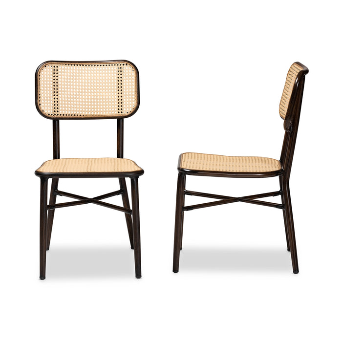Katina Modern Rattan 2 Piece Outdoor Dining Chair Set/Dark Brown