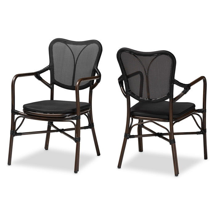 Erling Modern 2 Piece Outdoor Dining Chair Set/Black/Brown