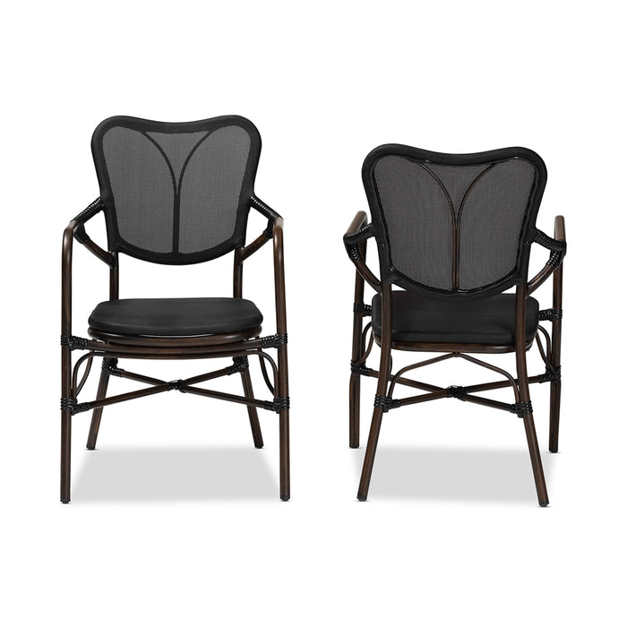 Erling Modern 2 Piece Outdoor Dining Chair Set/Black/Brown
