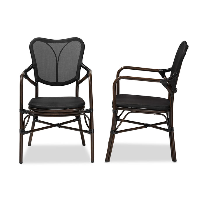 Erling Modern 2 Piece Outdoor Dining Chair Set/Black/Brown