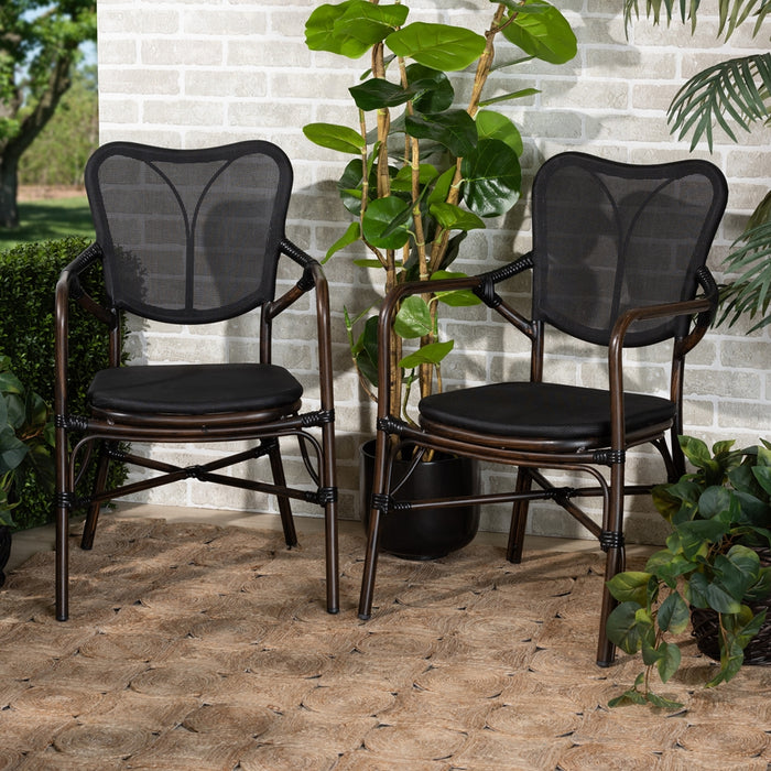 Erling Modern 2 Piece Outdoor Dining Chair Set/Black/Brown