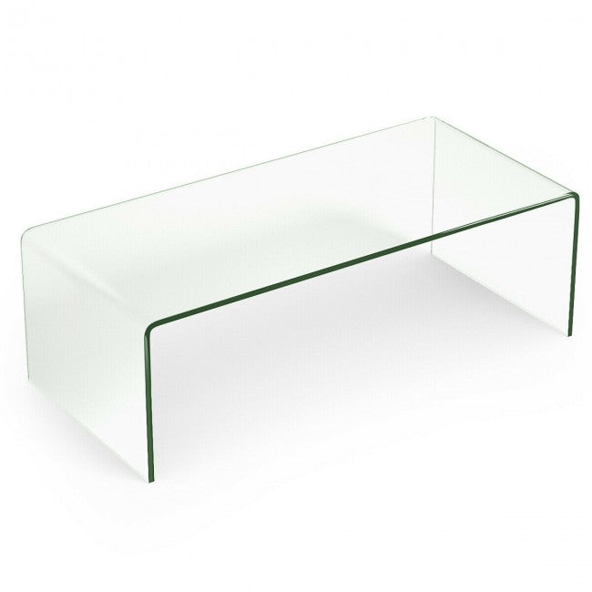 42 x 19.7 Inch Clear Tempered Glass Coffee Table with Rounded Edges/ Clear