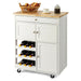 Kitchen Cart with Rubber Wood Top 3 Tier Wine Racks 2 Cabinets/White - Cool Stuff & Accessories