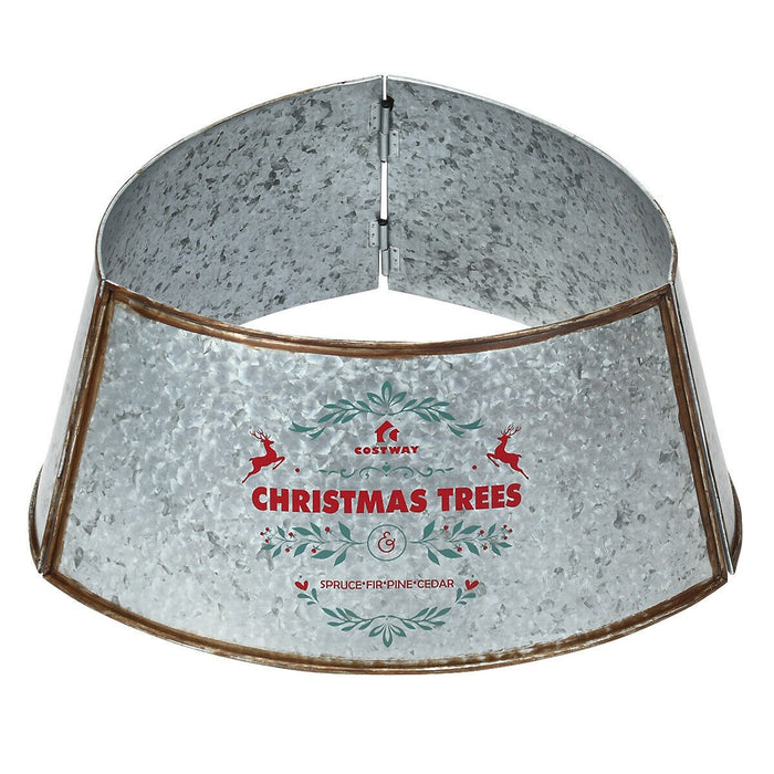 Silver Galvanized Metal Christmas Tree Collar Skirt Ring Cover Decor