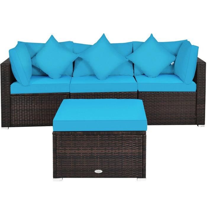 4 Pcs Ottoman Garden Deck Patio Rattan Wicker Furniture Set Cushioned Sofa - Cool Stuff & Accessories